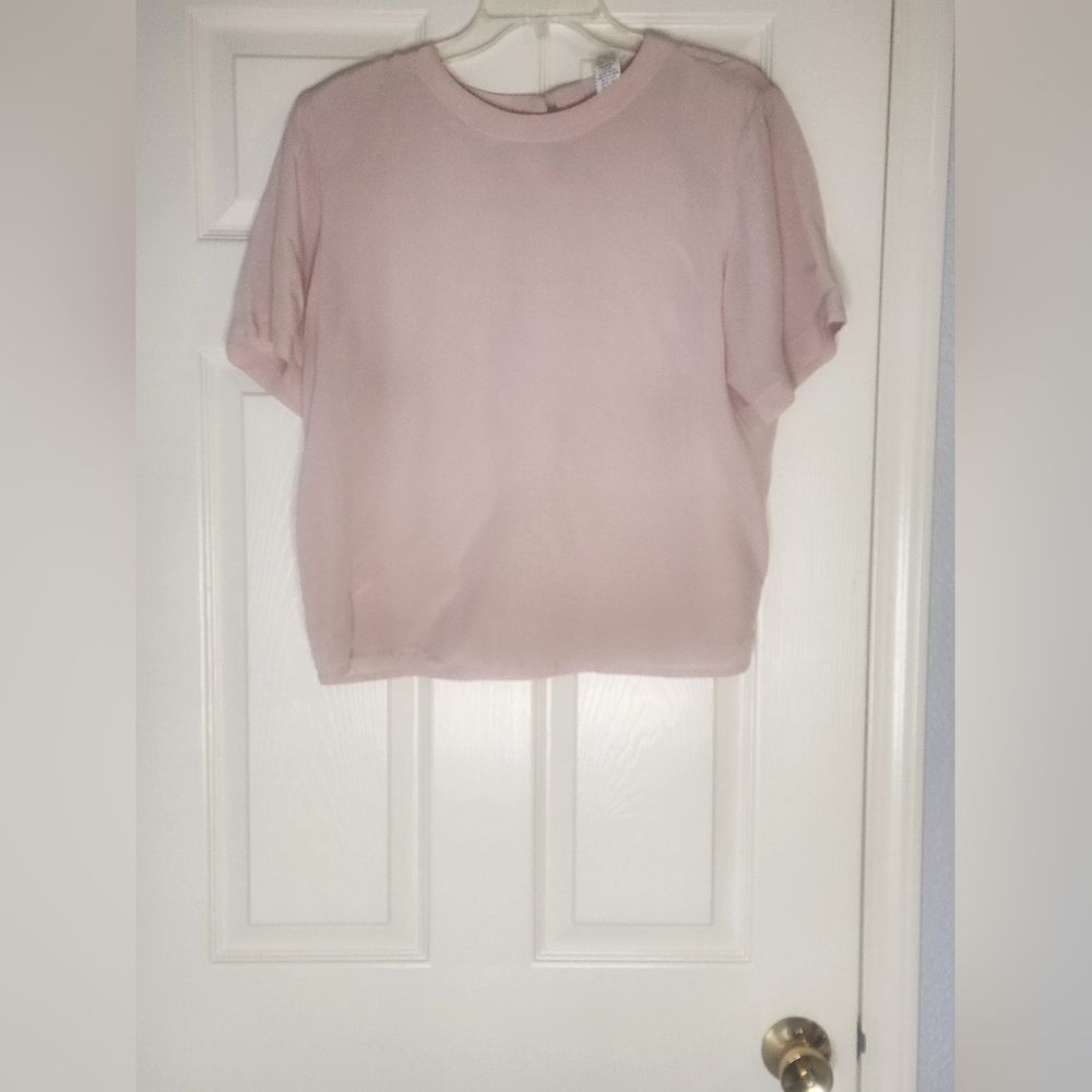 Vtg Christie&Jill PL 100% SILK Pastel Pink Shortsleeves Women's Top Blouse